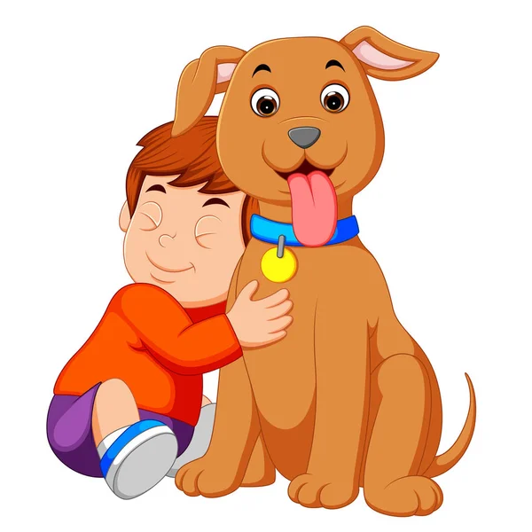 Маленький Хлопчик Обіймає Собаку — стоковий вектор