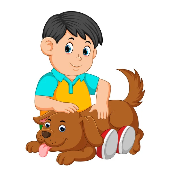 Хлопчик Подряпає Собаку Спиною — стоковий вектор