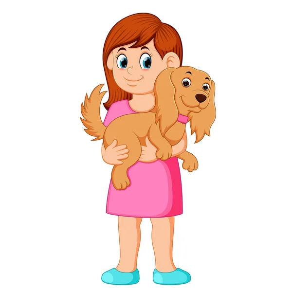 Vrouw Met Kleine Hond — Stockvector