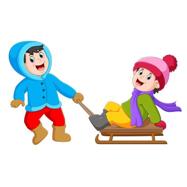 bir çocuk mavi bir ceket ile buz sepeti üstünde o kızla çekiyor
