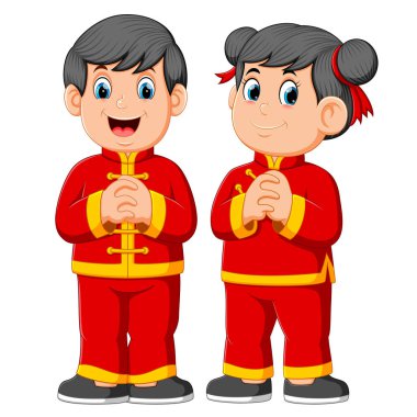 iki çocuk Çinli'nın yeni yıl için bir tebrik veriyoruz