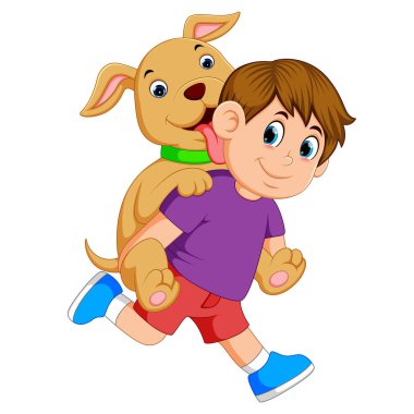 bir mor bez ve kırmızı pantolon ile pickaback onun sevimli köpek erkektir