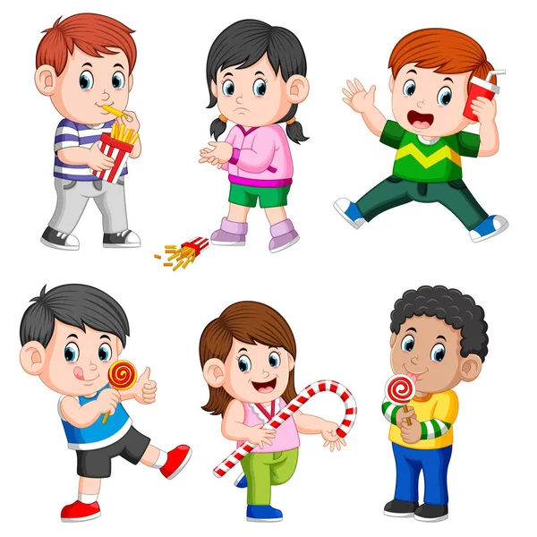 Collection Children Holding Snack — Stock Vector