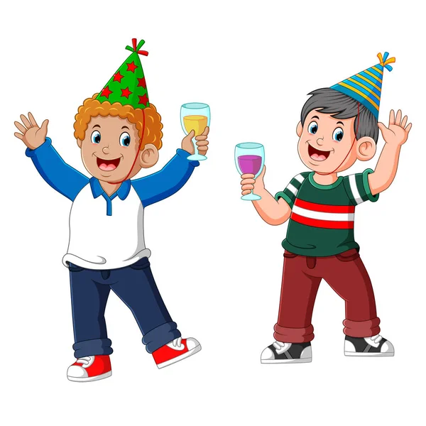 Dos Hombres Celebran Con Una Fiesta Copas — Vector de stock