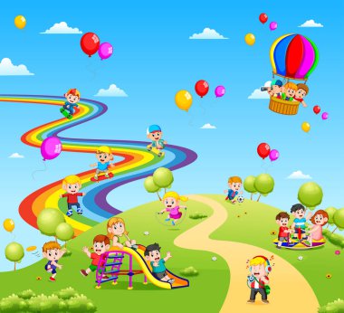 güzel manzara dolu çocuk ve renkli balon