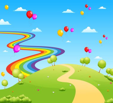 Bazı ağaçlar ve balon ile yeşil alan görünümünü