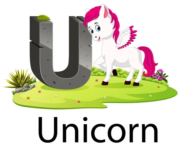 Dierentuin Dieren Alfabet Voor Unicorn Met Goede Animatie — Stockvector