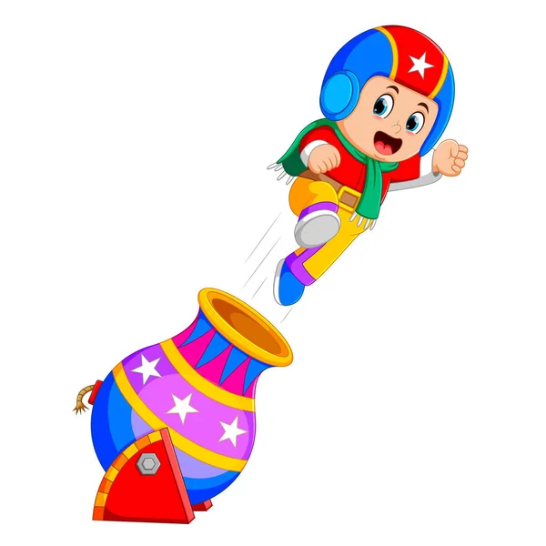 Chlapec Hrát Cirkusem Raketa Pro Skvělý Kostým — Stockový vektor
