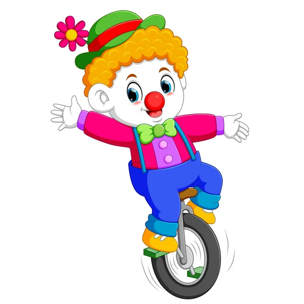 Boy Uses Circus Costume Standing Unicycle — Stock Vector
