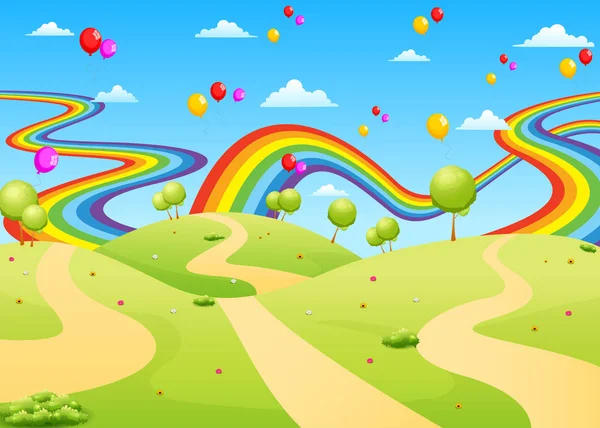 Piękny Widok Puste Pole Kolorowy Balon — Wektor stockowy
