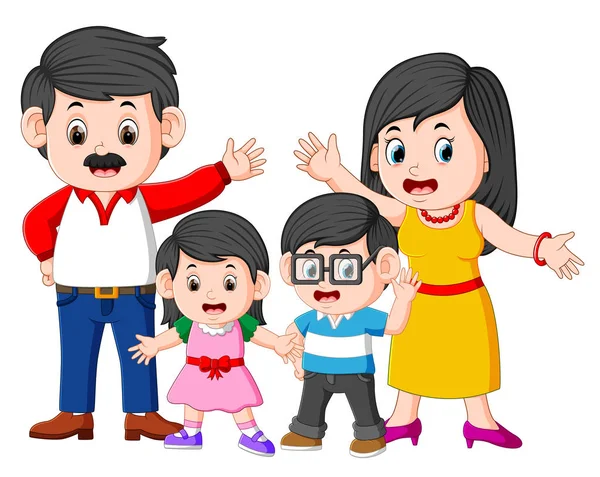 Familia Feliz Está Haciendo Posando Con Buena Expresión — Vector de stock