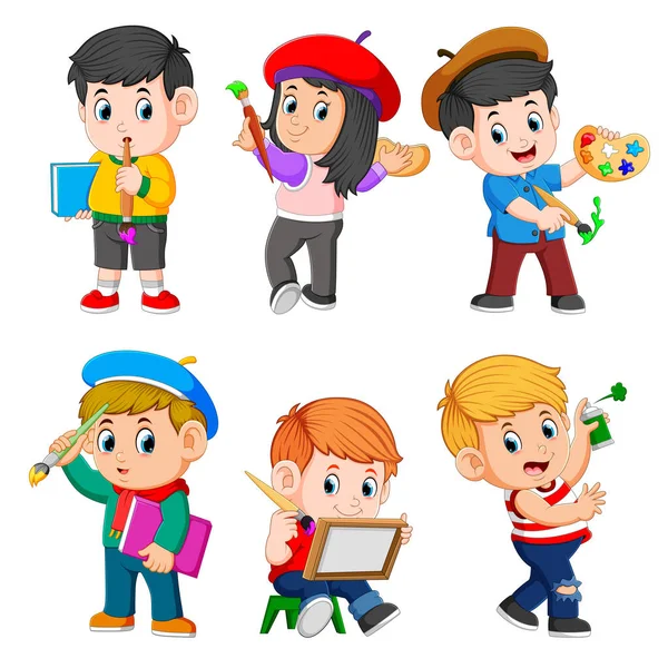 Colección Los Niños Haciendo Pintura — Vector de stock