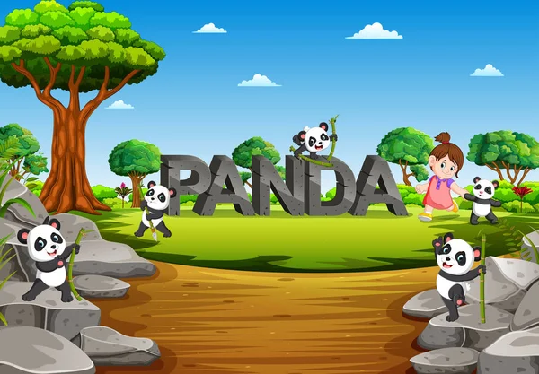 Los Panda Están Jugando Alfabeto Panda Jardín — Vector de stock