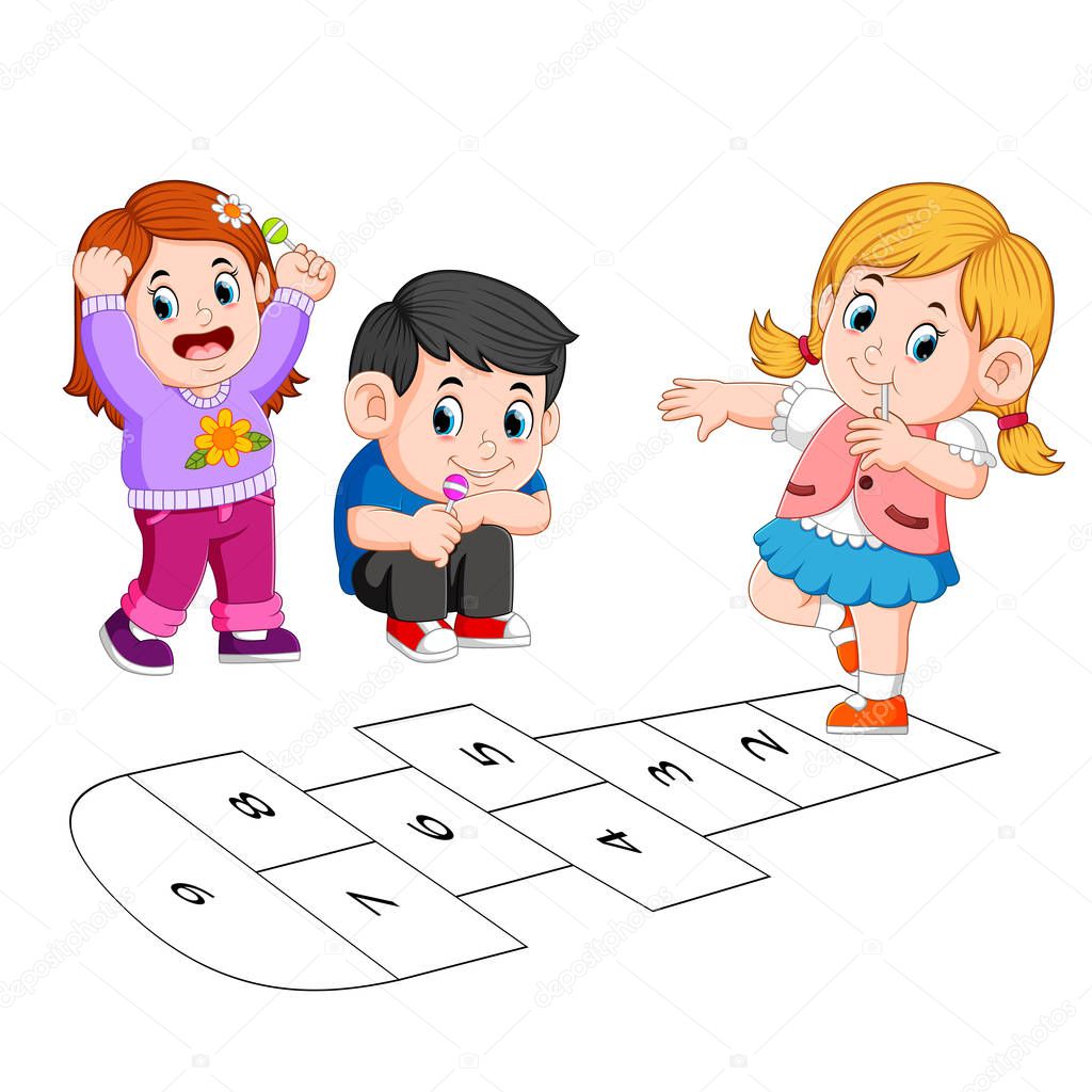 illustration of Children playing hopscotch