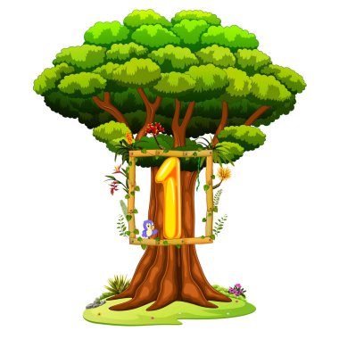 beyaz zemin üzerinde bir numara bir figür olan bir ağaç