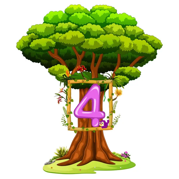 Ett Träd Med Nummer Fyra Figur Vit Bakgrund — Stock vektor