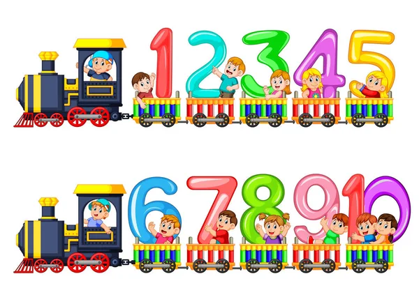Contiamo Fino Dieci Con Bambini Sul Treno — Vettoriale Stock