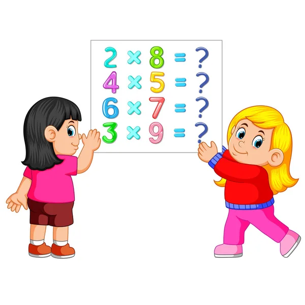 Matematik çalışma sayfası şablonunun iki kızla