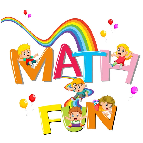 Design Del Carattere Parola Matematica Divertente Con Bambini Che Scivolano — Vettoriale Stock