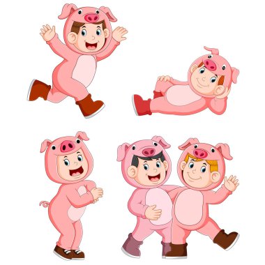 sevimli domuz hayvan kostümleri giyen koleksiyonu çocuk