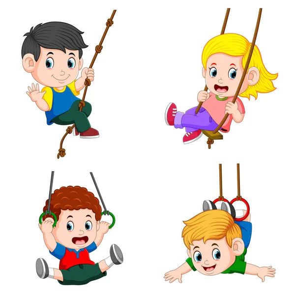 Colección Niños Jugando Swing — Vector de stock