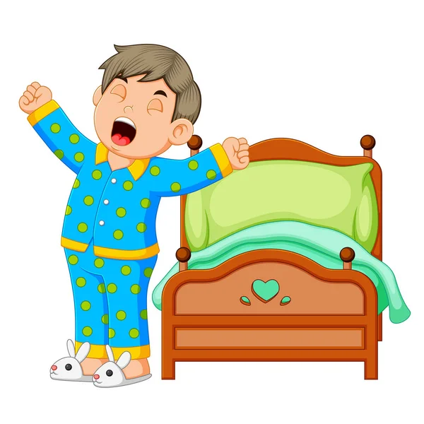 Boy Wake Stretching Morning — Stock Vector
