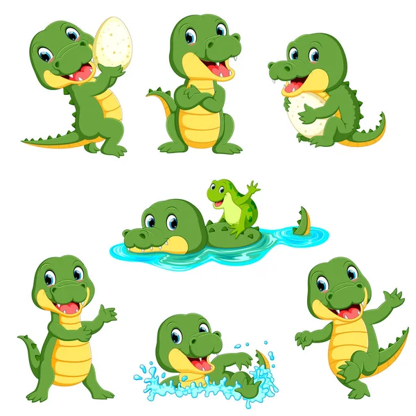收集可爱的鳄鱼角色卡通 — 图库矢量图片