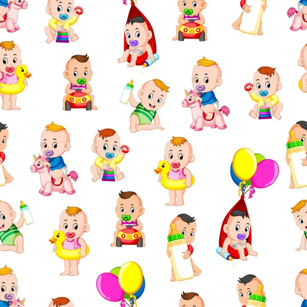 Seamless pattern with babys happy playing