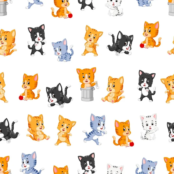 Seamless Pattern Various Cute Cats — Stock Vector