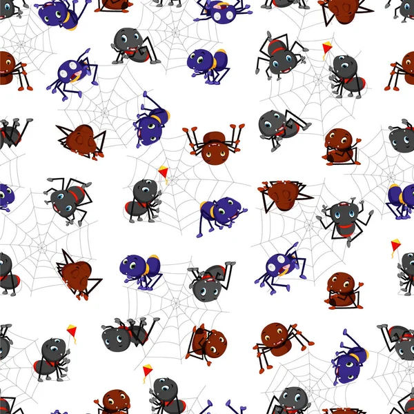 Patrón Sin Costuras Con Dibujos Animados Araña — Archivo Imágenes Vectoriales