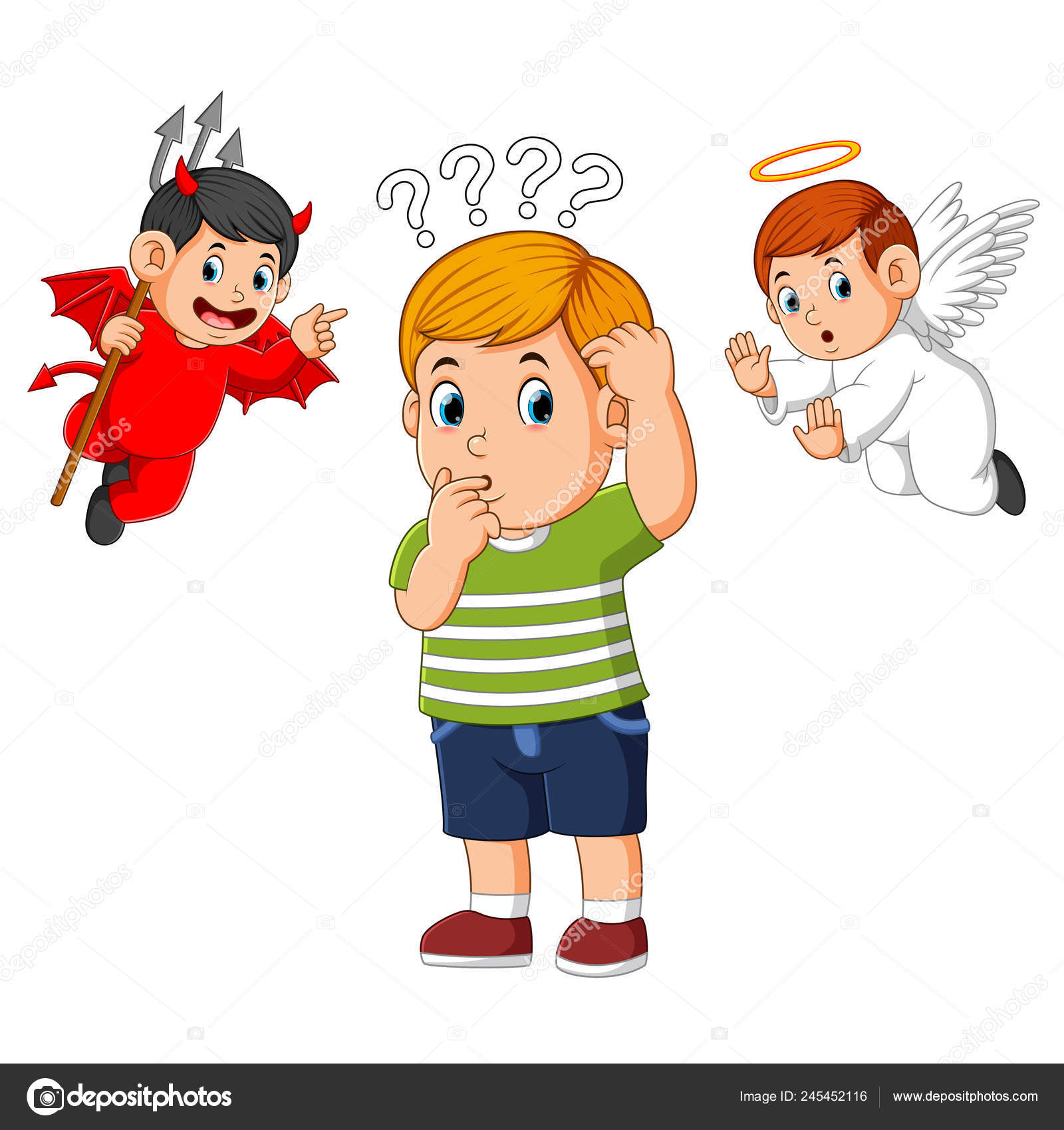 Diablo Ángel Hombro Joven Susurrando Tentación Oído ...