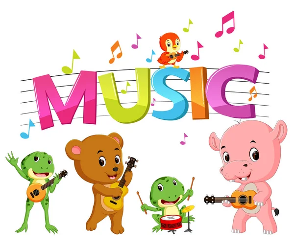 Λέξη Μουσική Ζώο Που Παίζει Μουσική — Διανυσματικό Αρχείο
