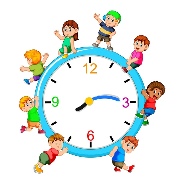Παιδιά Που Παίζουν Στο Γιγαντιαίο Ρολόι — Διανυσματικό Αρχείο