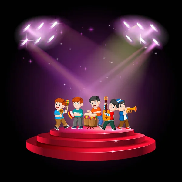 Grupo Tocando Música Escenario — Vector de stock