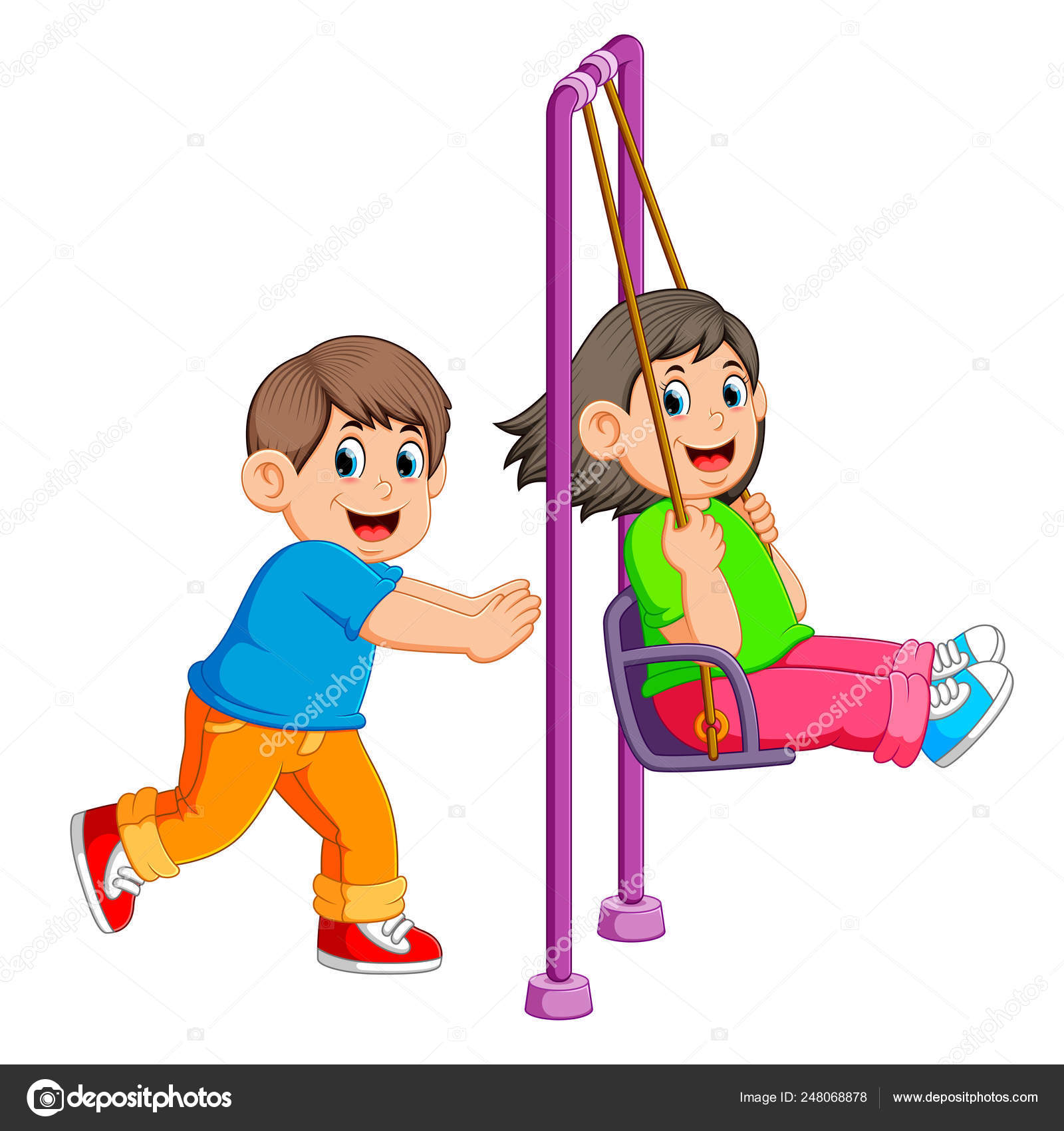 Hermano Empujando Hermana Swing Vector de stock #248068878 de  ©hermandesign2015@gmail.com, image size:1600x1700