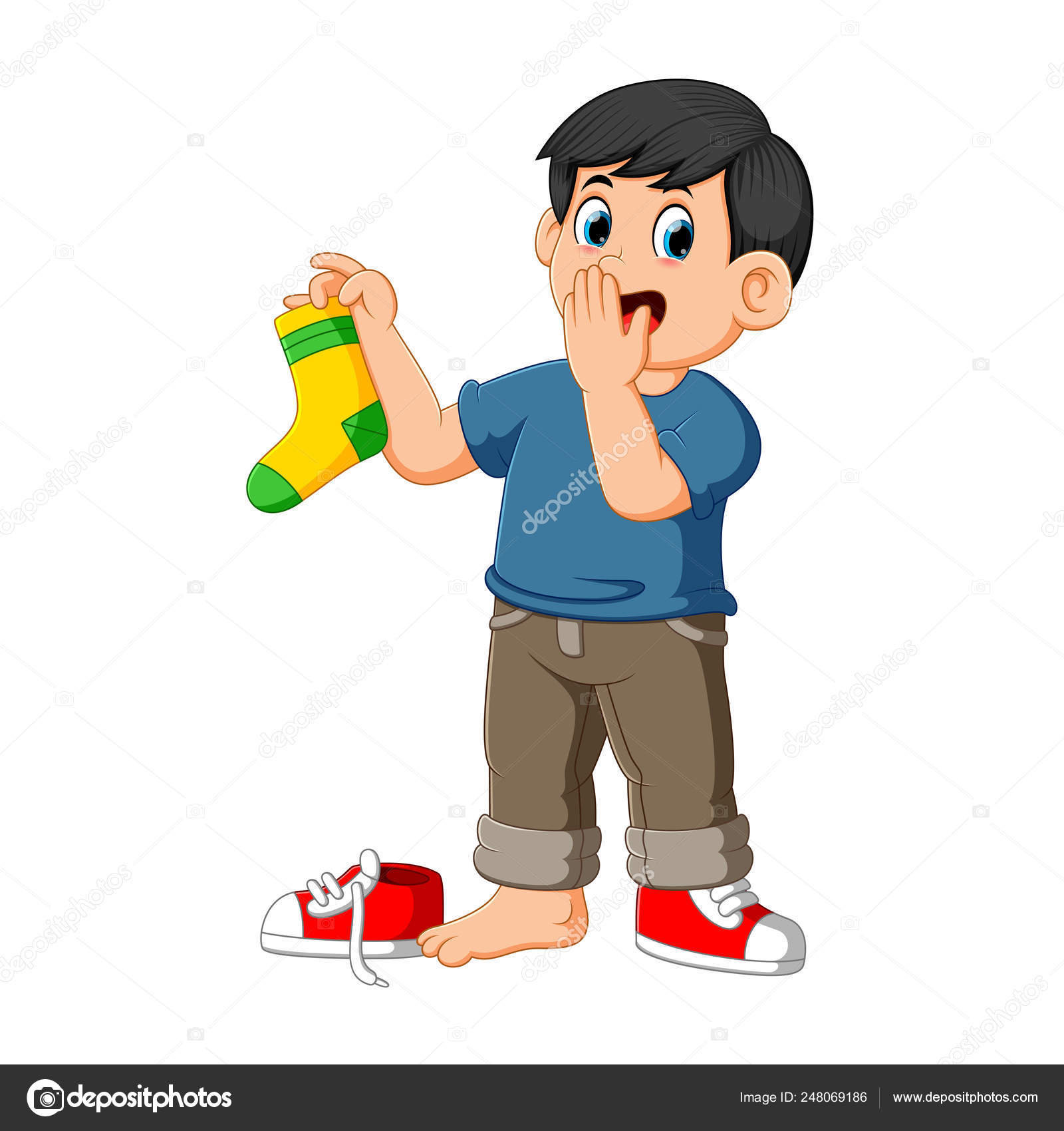 Man Grips Nose Fingers Holding Smelly Sock Stock Vector Image by  ©hermandesign2015@ #248069186