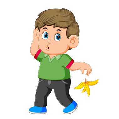 A man toss the banana peel he just ate earlier and walk away vector A man toss the banana peel he just ate earlier and walk away vector