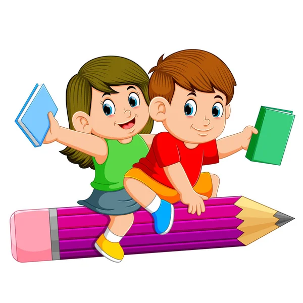 Dzieci Szkole Jazdy Konnej Ołówek — Wektor stockowy