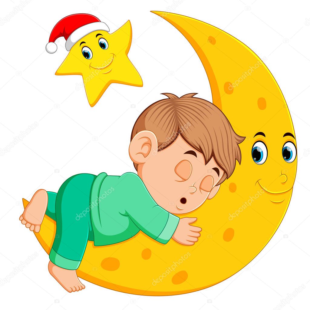 A boy sleep on the moon