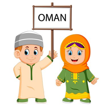 Cartoon oman couple wearing traditional costumes clipart