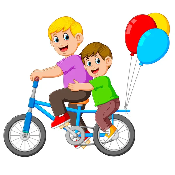 Padre Con Niño Feliz Montando Una Bicicleta — Vector de stock