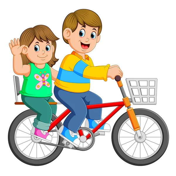Pasangan Bahagia Naik Sepeda - Stok Vektor