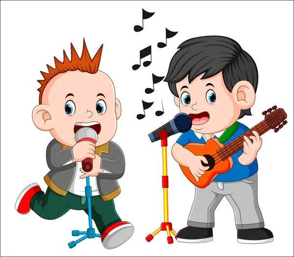 两个人弹吉他和唱歌 — 图库矢量图片