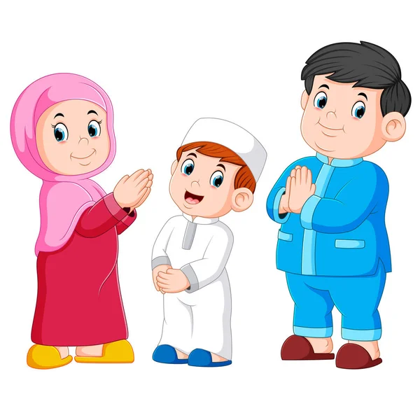 Illustration Einer Glücklichen Muslimischen Familie — Stockvektor