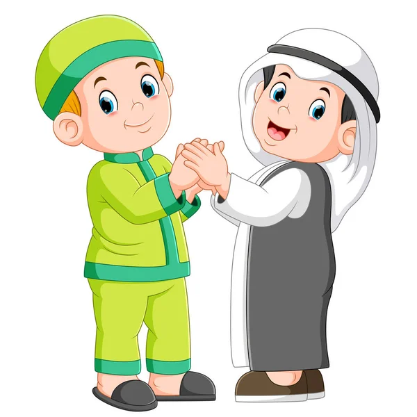 Two Moslem Man His Best Friend Shaking Hands — Stock Vector