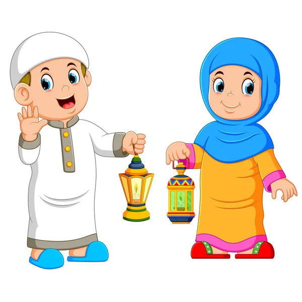 Muslimisches Paar Hält Laterne — Stockvektor