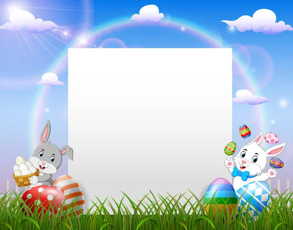 Paashaas Buurt Van Blanco Papier Easter Egg — Stockvector
