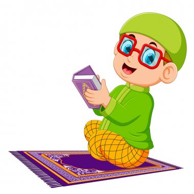 kırmızı gözlük kullanan çocuk al Kur'an tutuyor