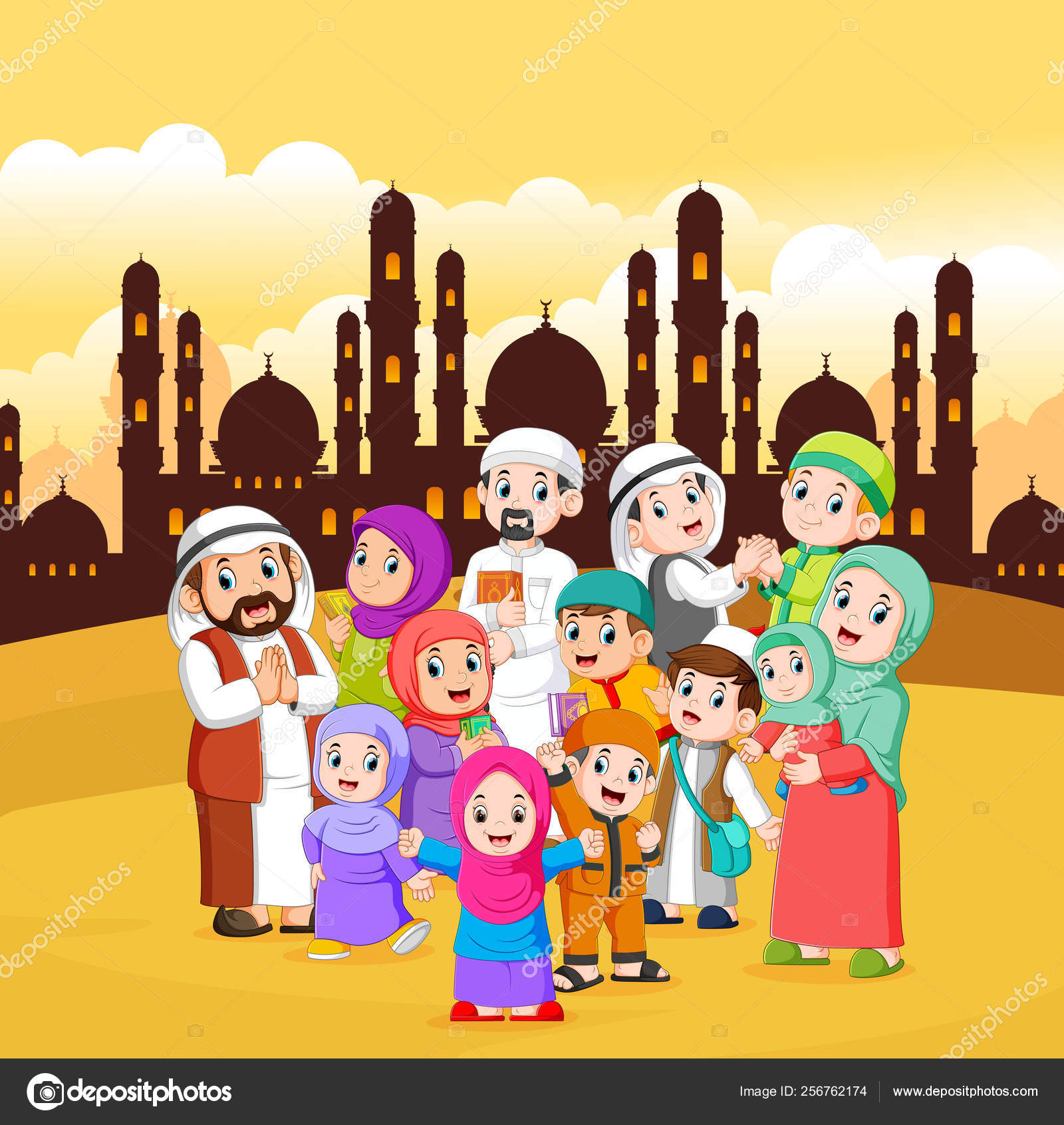 Muslim People Gathering City Yellow Sky Stock Vector Image by