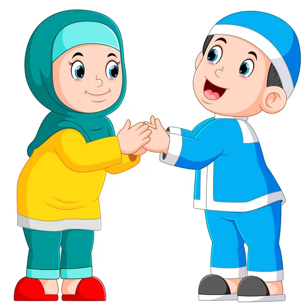 Boy Girl Giving Greeting Ied Mubarak — Stock Vector